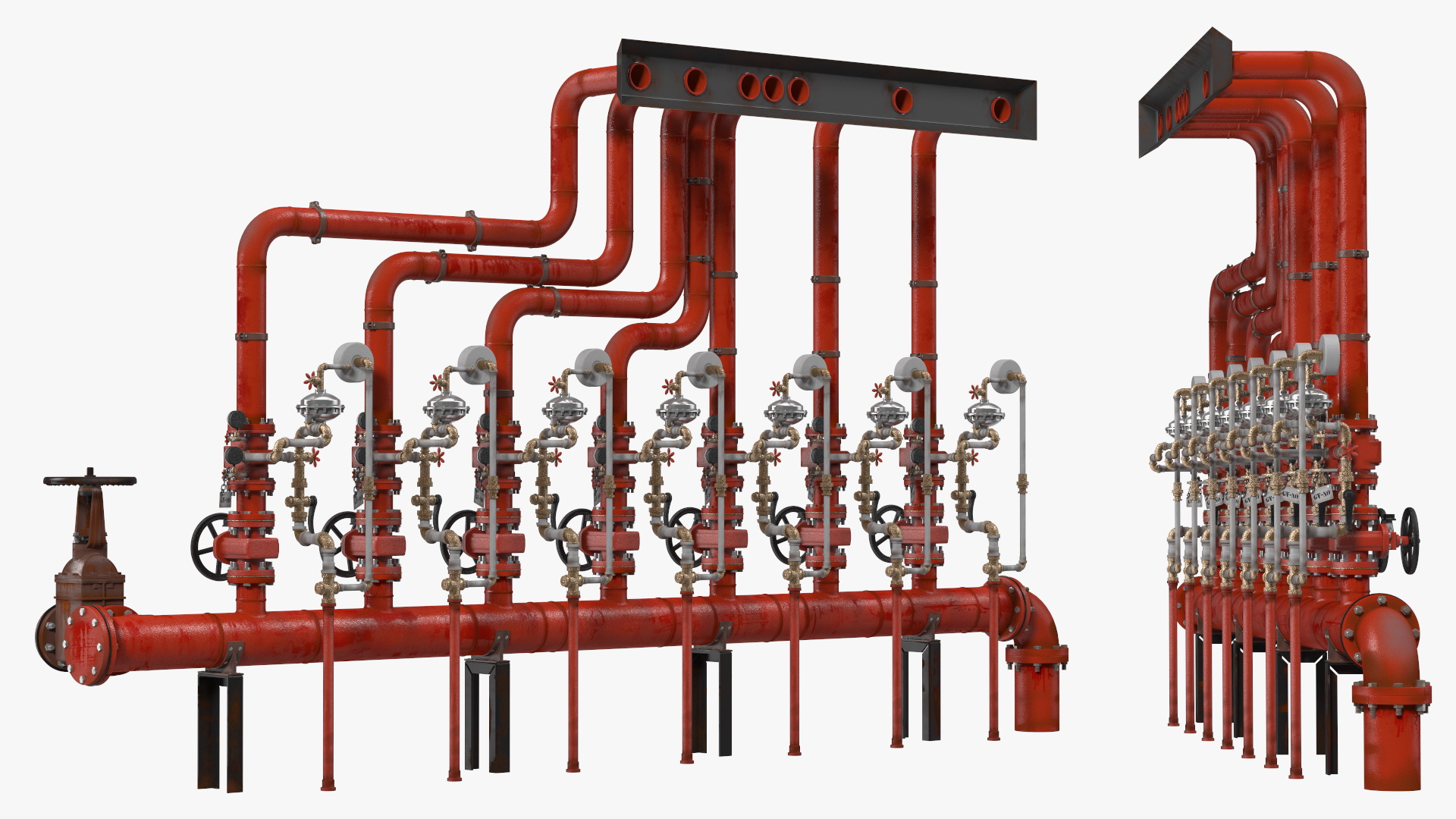 3D Industrial Pipeline System with Valves model