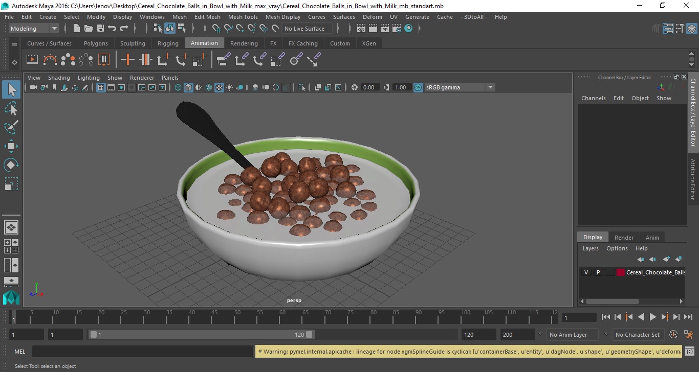 3D model Cereal Chocolate Balls in Bowl with Milk