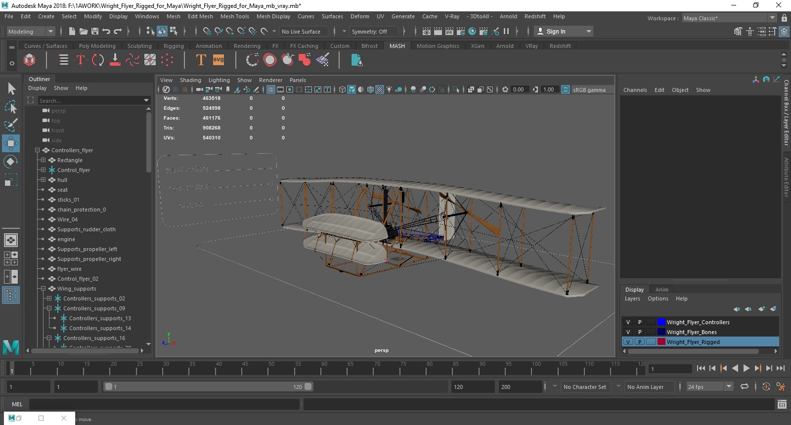 3D Wright Flyer Rigged for Maya model