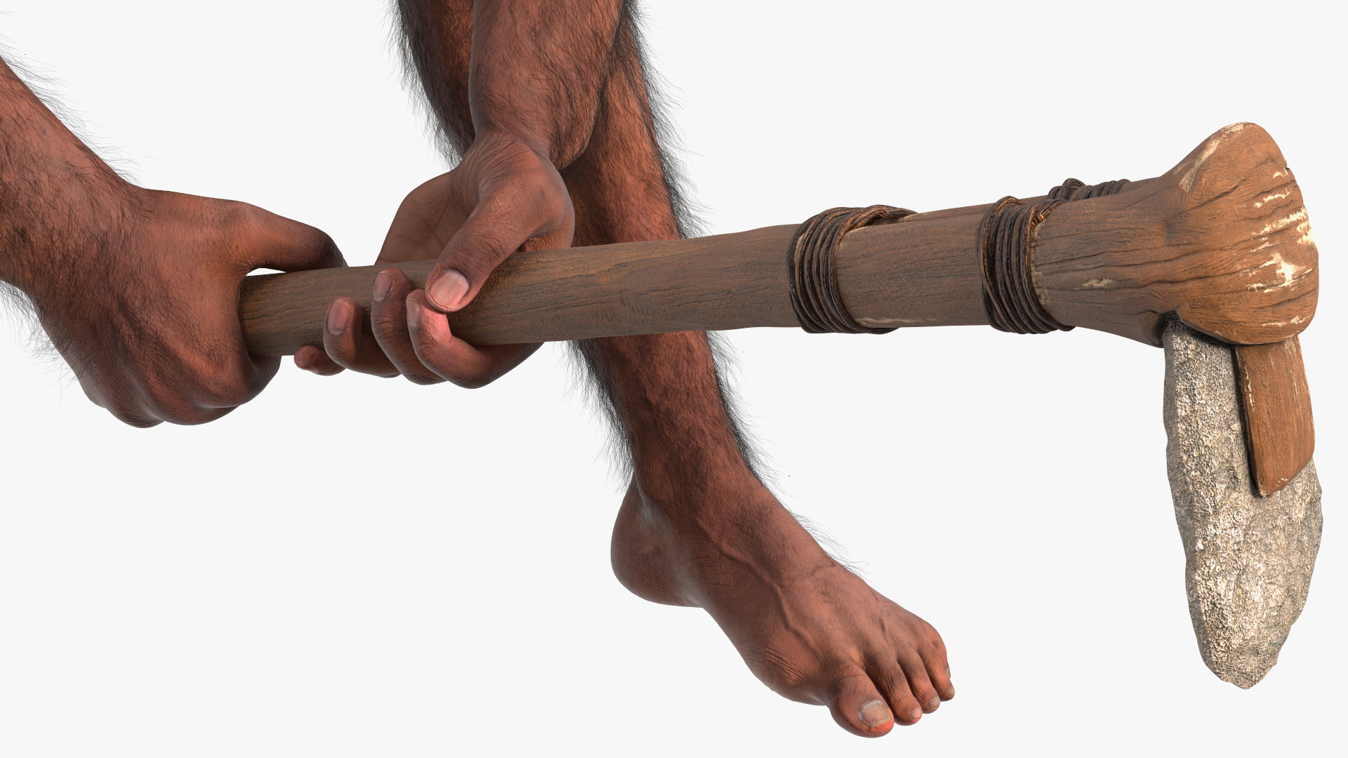 3D model Homo Erectus with a Prehistoric Stone Hoe Fur