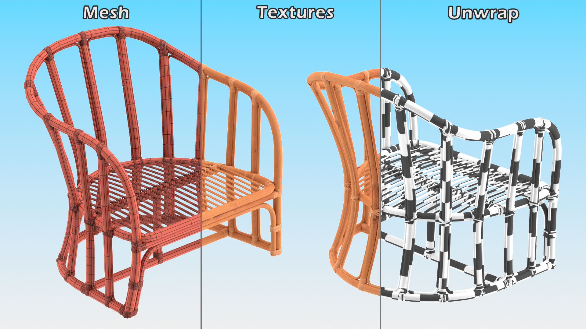 3D Vintage Rattan Armchair model