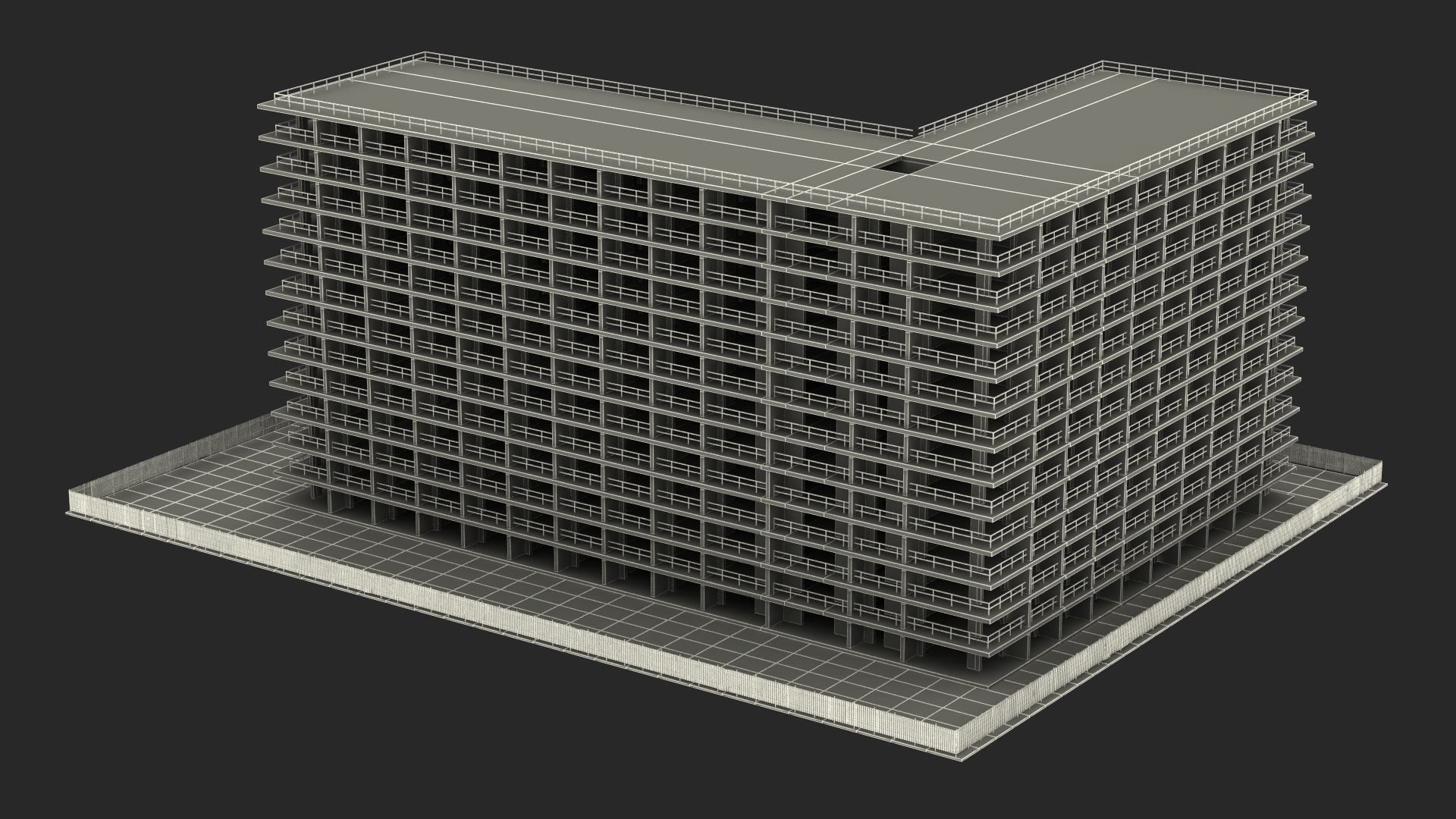 Construction Site with Unfinished High-Rise Building 3D