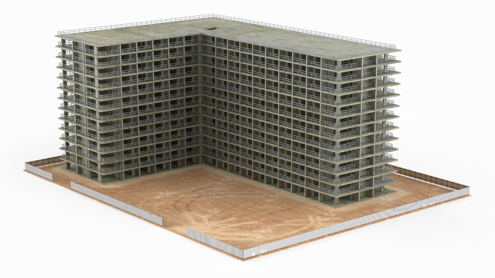 Construction Site with Unfinished High-Rise Building 3D