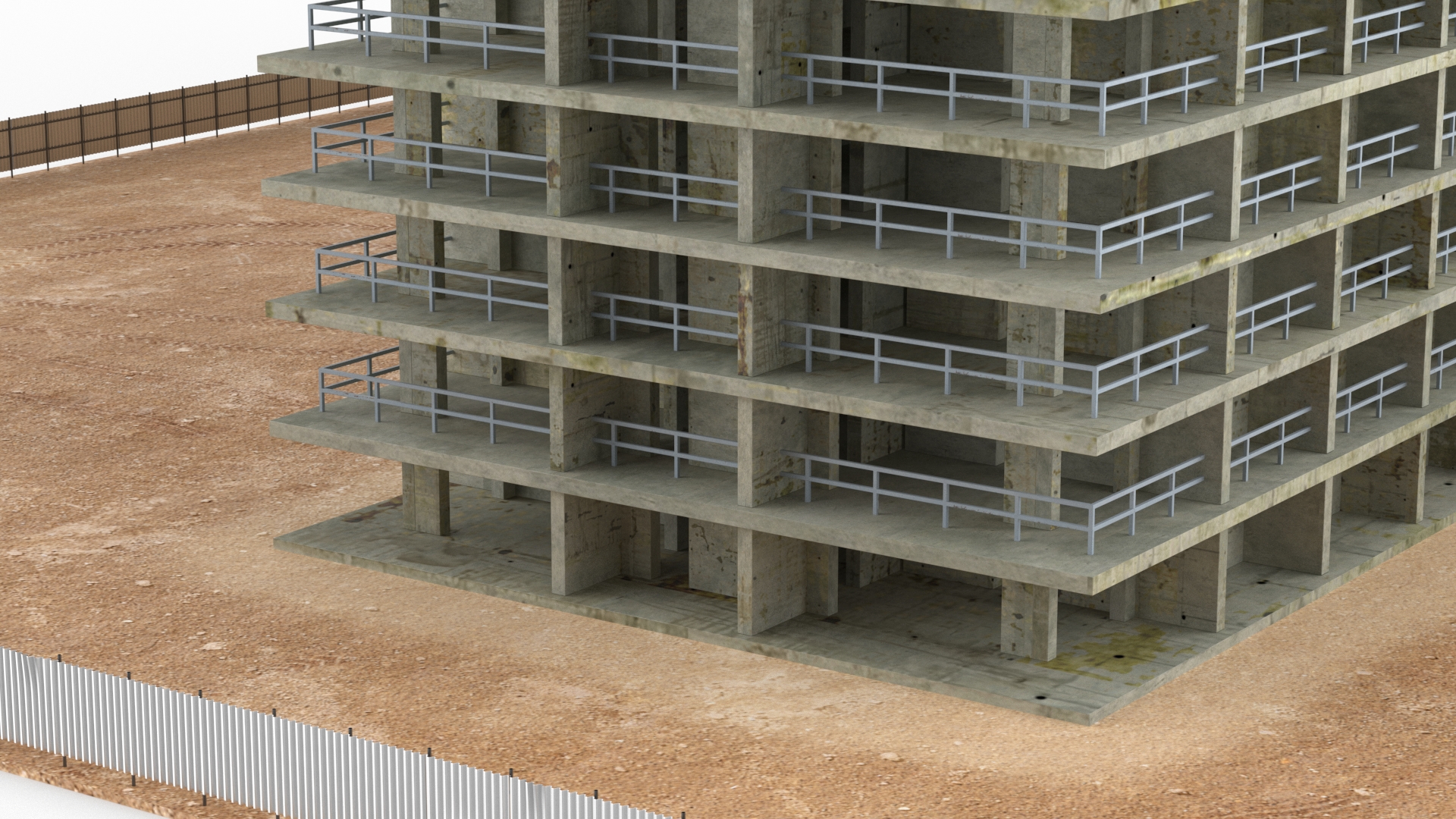 Construction Site with Unfinished High-Rise Building 3D