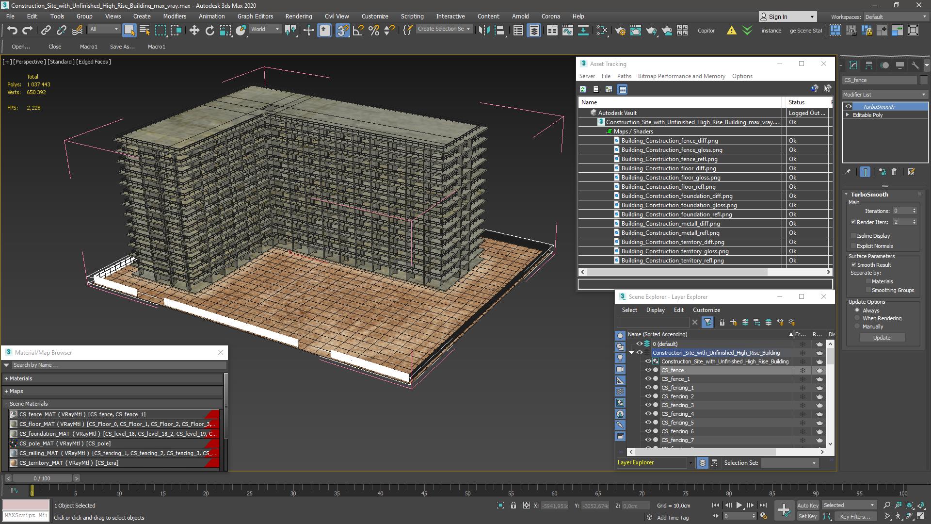 Construction Site with Unfinished High-Rise Building 3D