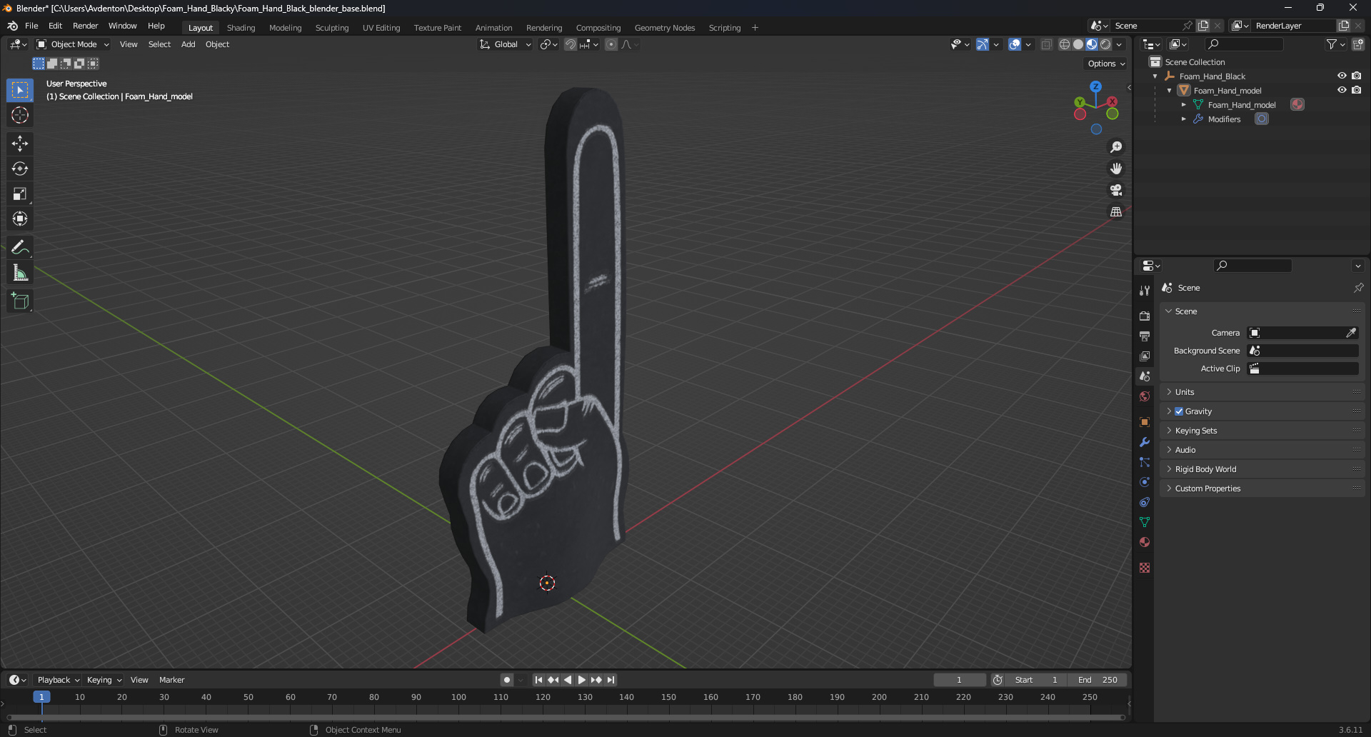 3D model Foam Hand Black