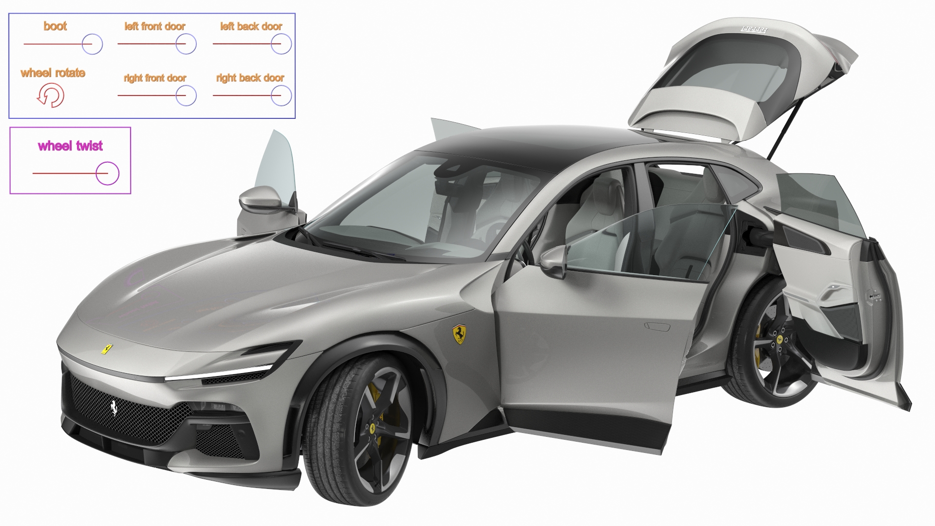 2023 Ferrari Purosangue SUV Grey Rigged 3D model