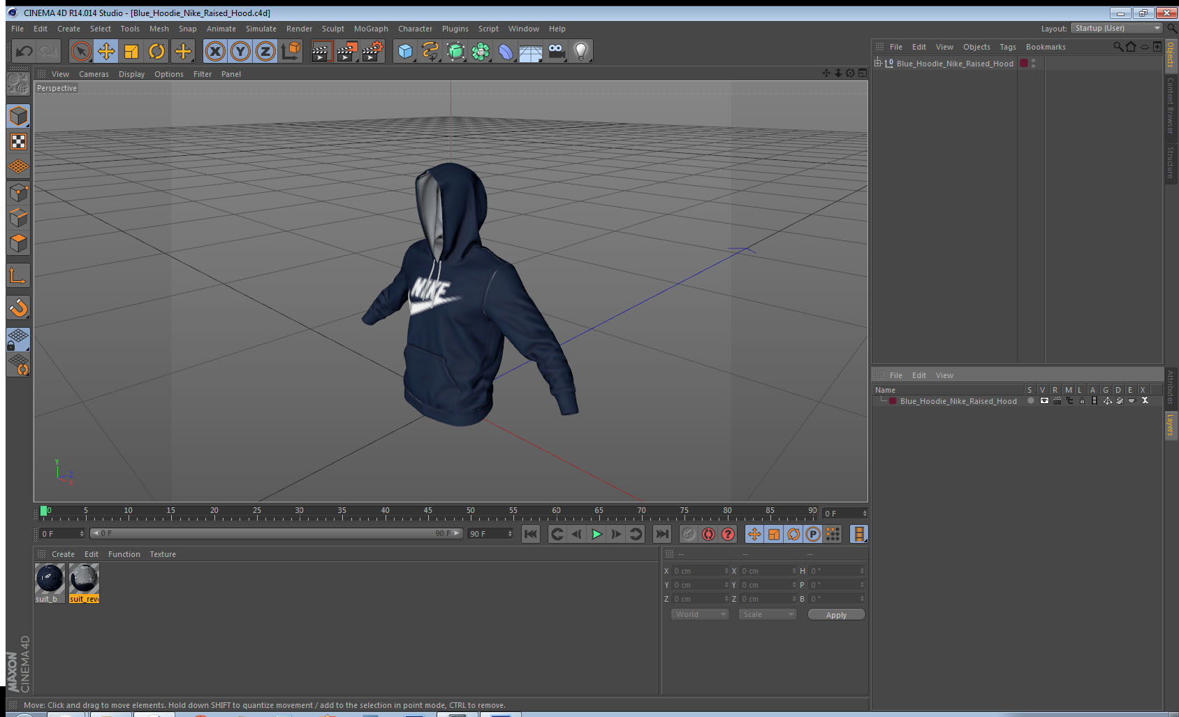 3D Blue Hoodie Nike Raised Hood model