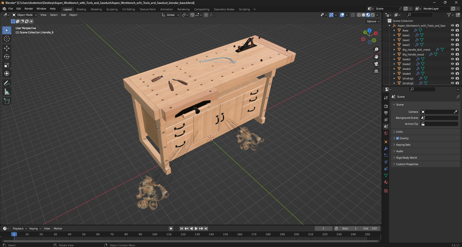 3D Aspen Workbench with Tools and Sawdust model