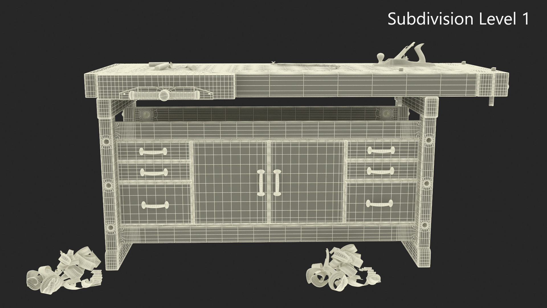 3D Aspen Workbench with Tools and Sawdust model