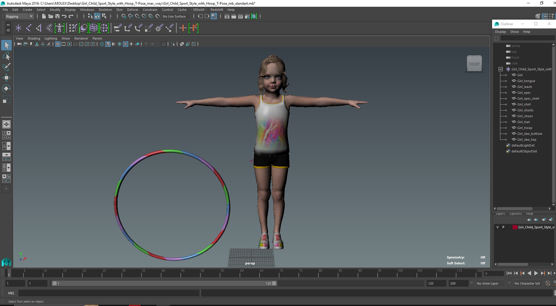 Girl Child Sport Style with Hoop T-Pose 3D model