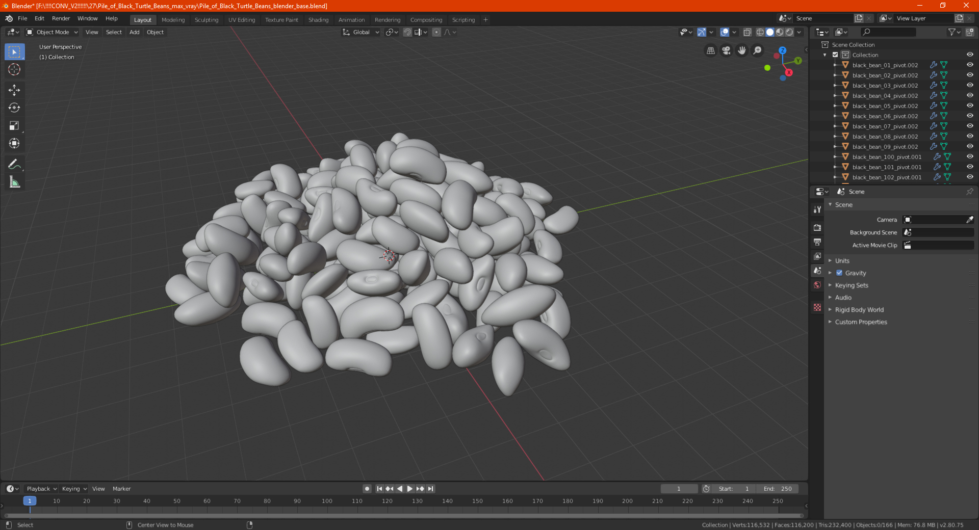 3D Pile of Black Turtle Beans