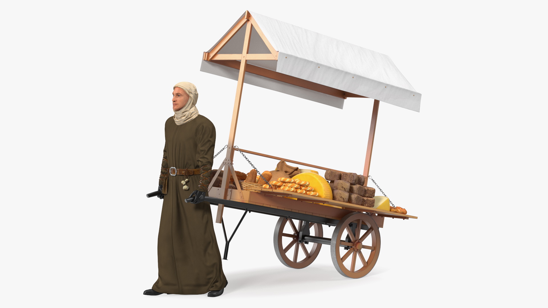 3D model Medieval Trader with Cart