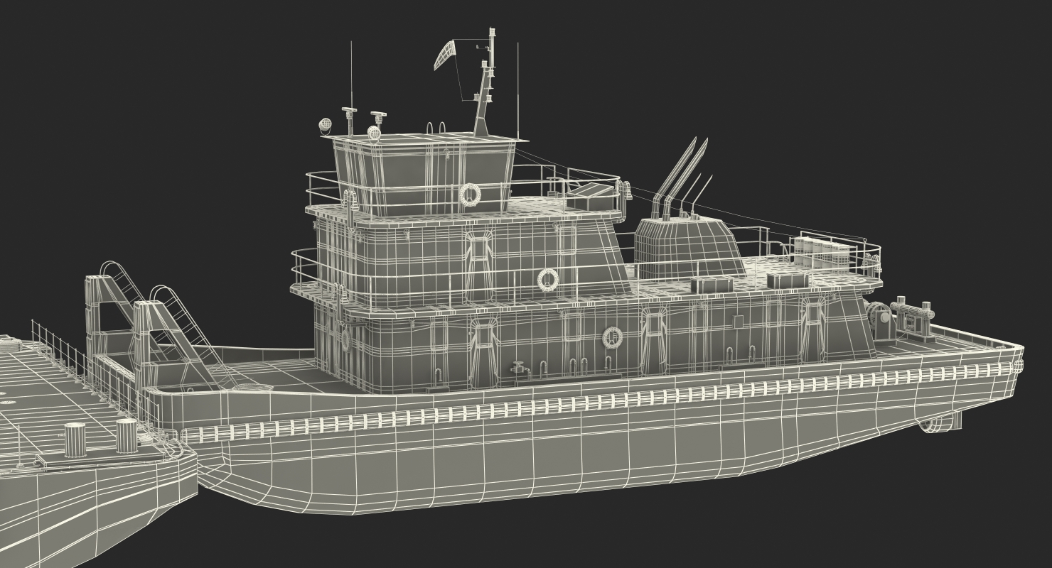 3D Push Boat Ship with Pontoon Barge model