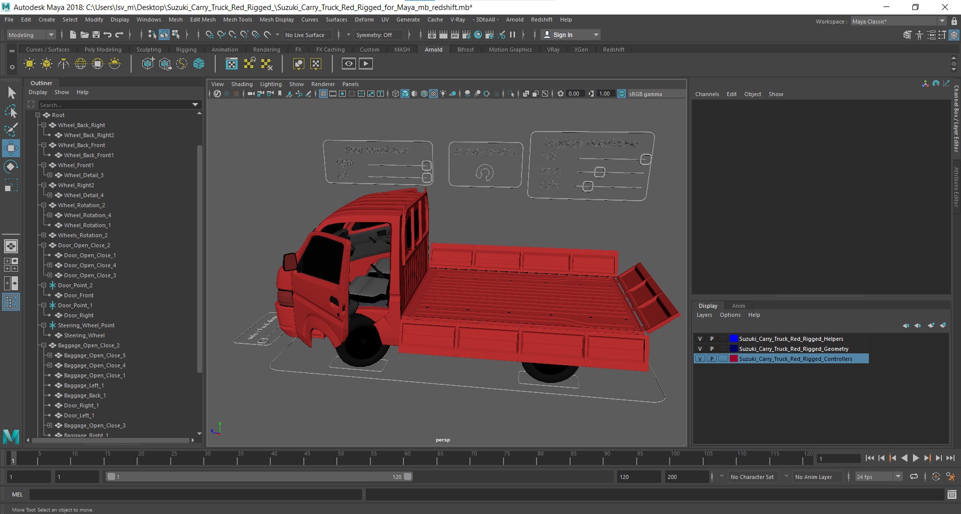 3D Suzuki Carry Truck Red Rigged for Maya model