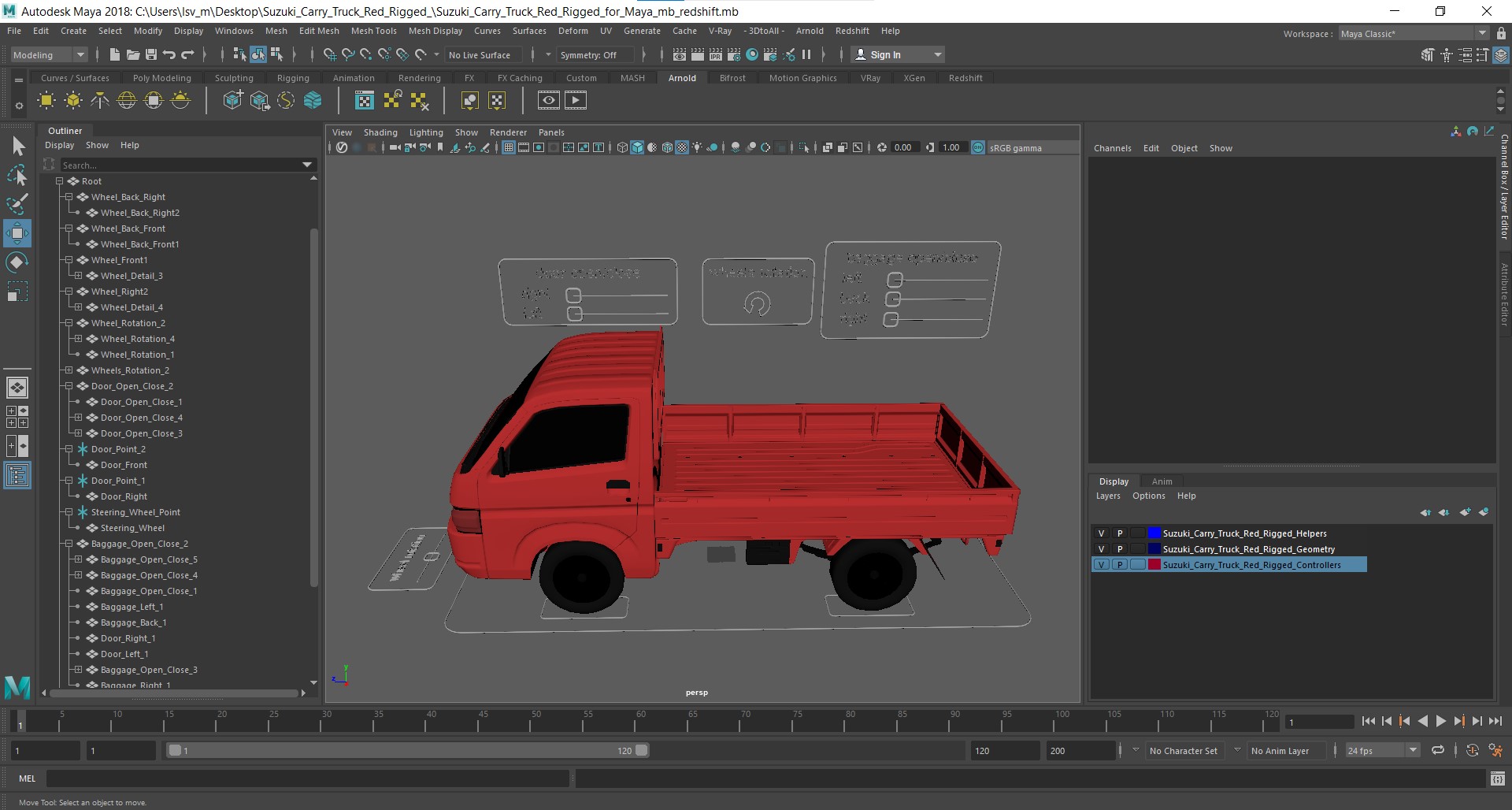 3D Suzuki Carry Truck Red Rigged for Maya model