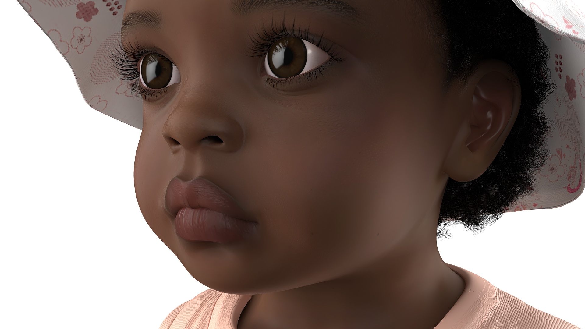 Black Baby Girl Light Skin in Summer A-Pose Fur 3D