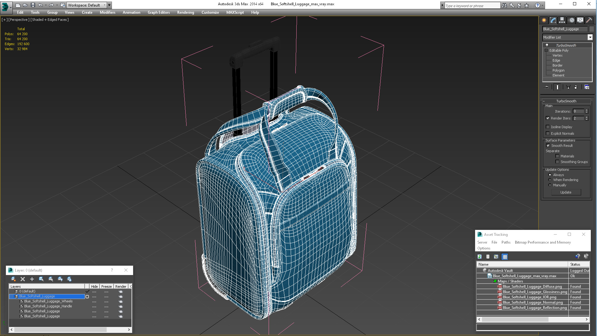 Blue Softshell Luggage 3D