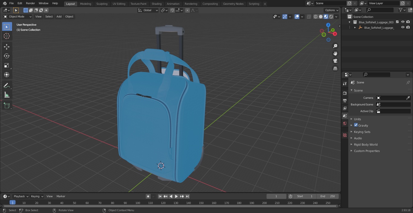 Blue Softshell Luggage 3D