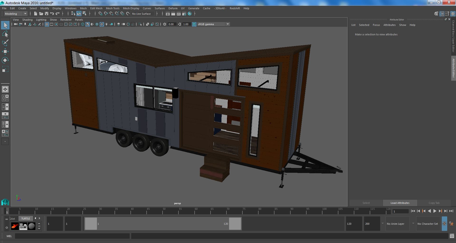 3D House on Wheels for Travel Dark Wood