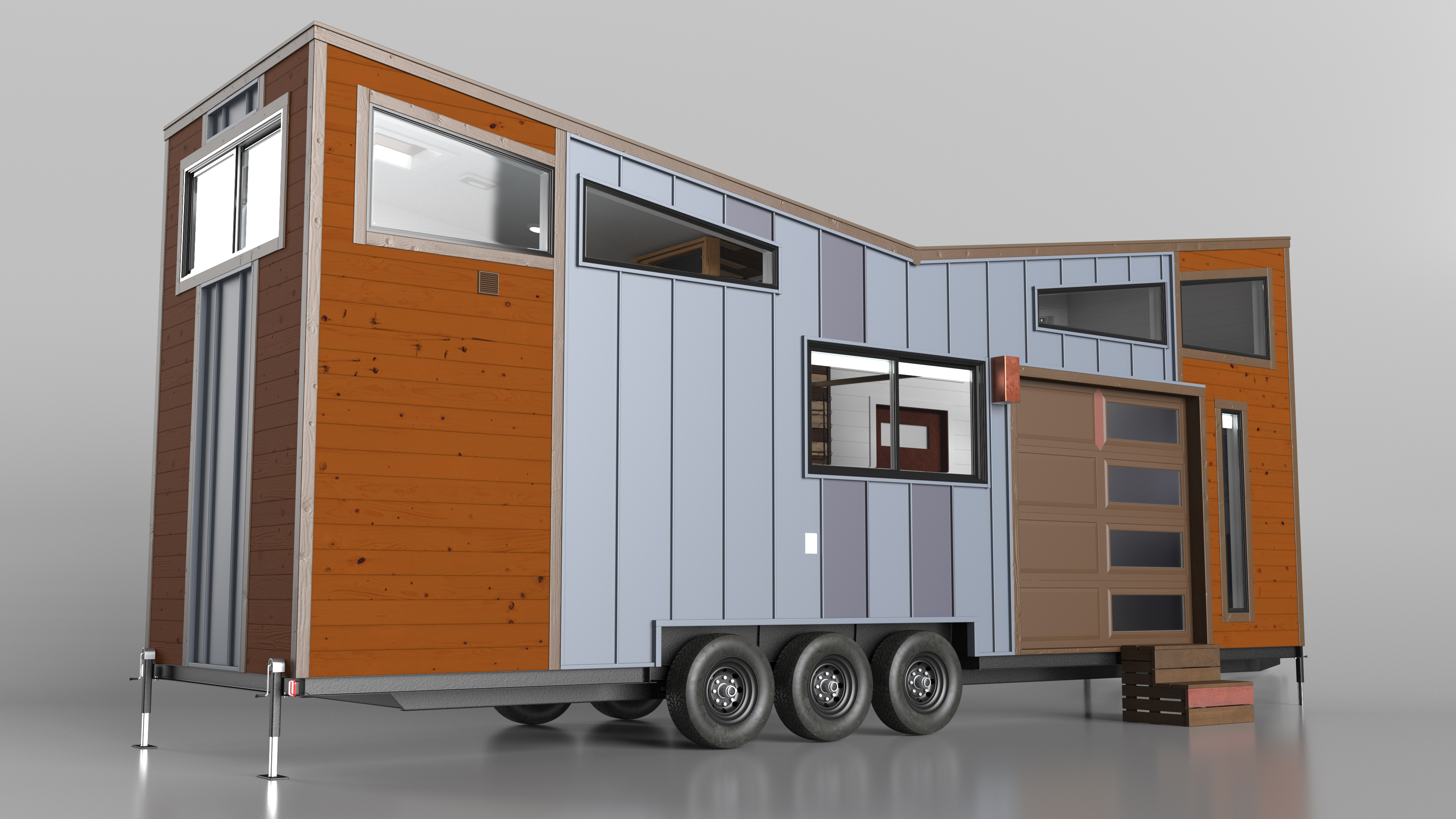 3D House on Wheels for Travel Dark Wood