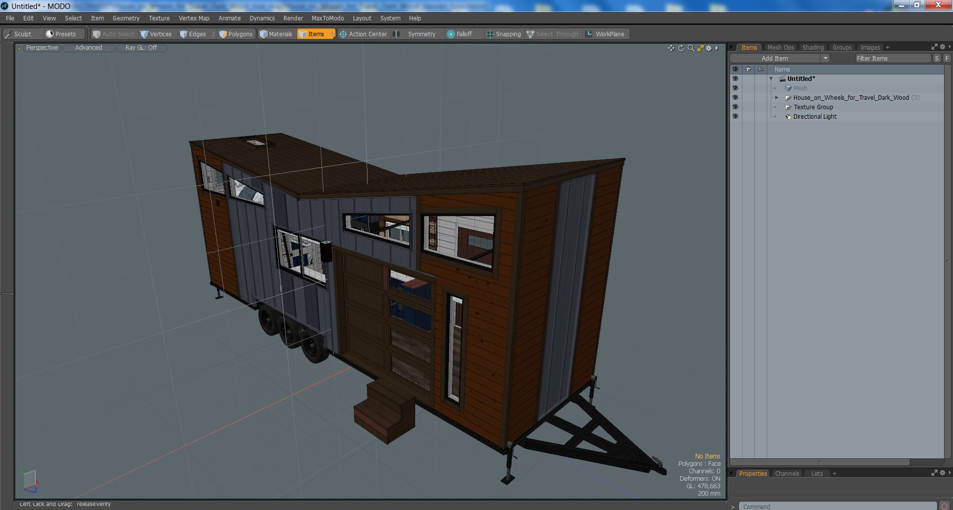 3D House on Wheels for Travel Dark Wood