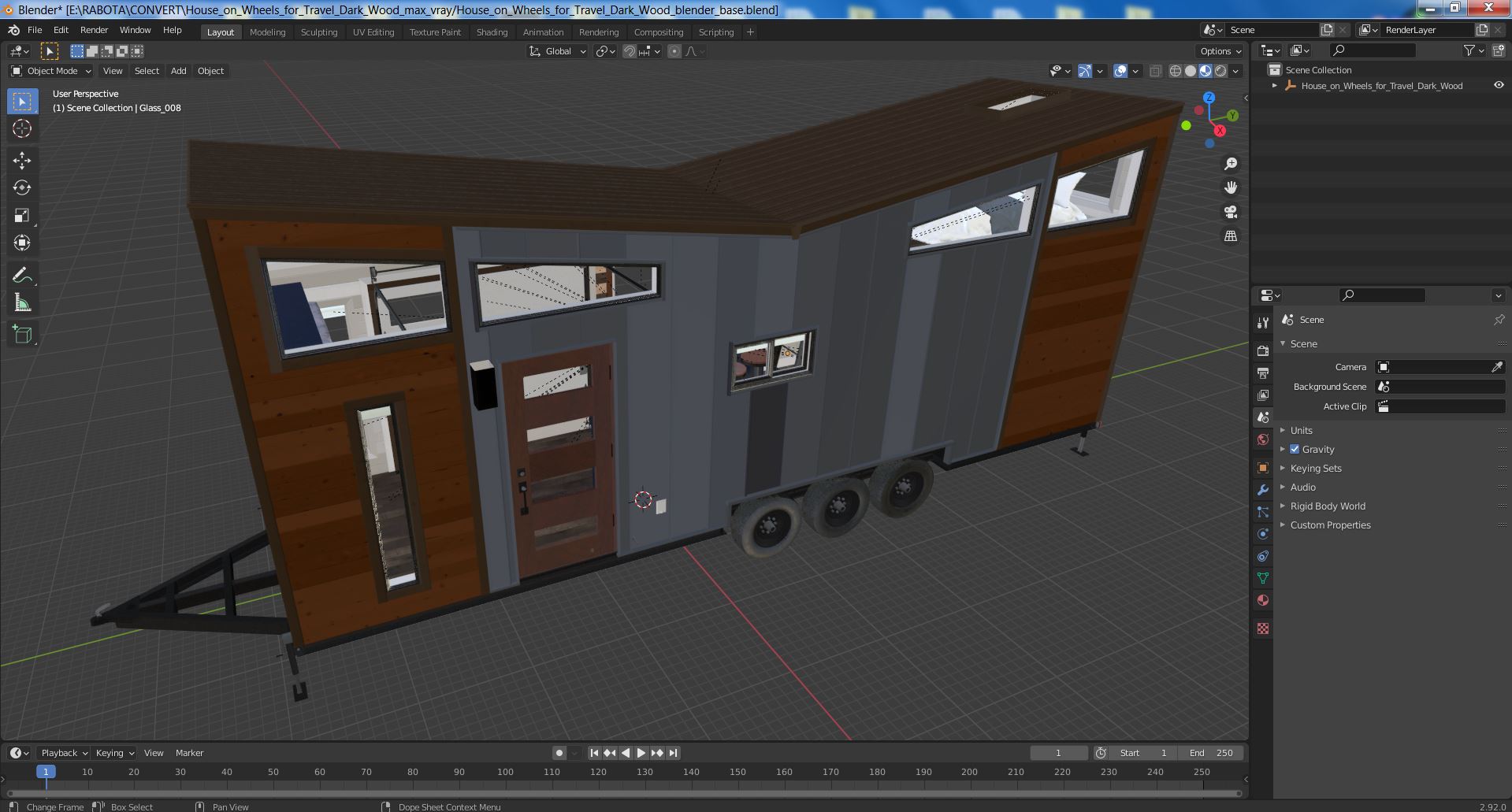 3D House on Wheels for Travel Dark Wood