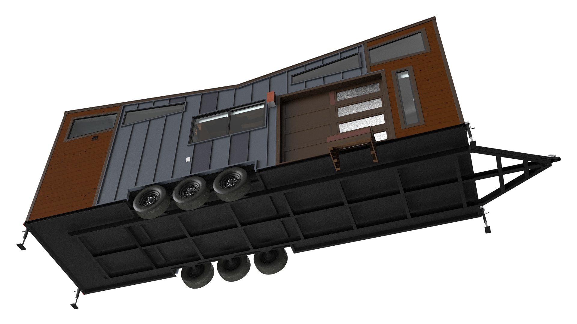 3D House on Wheels for Travel Dark Wood