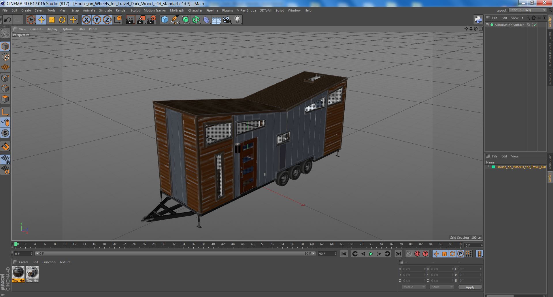 3D House on Wheels for Travel Dark Wood