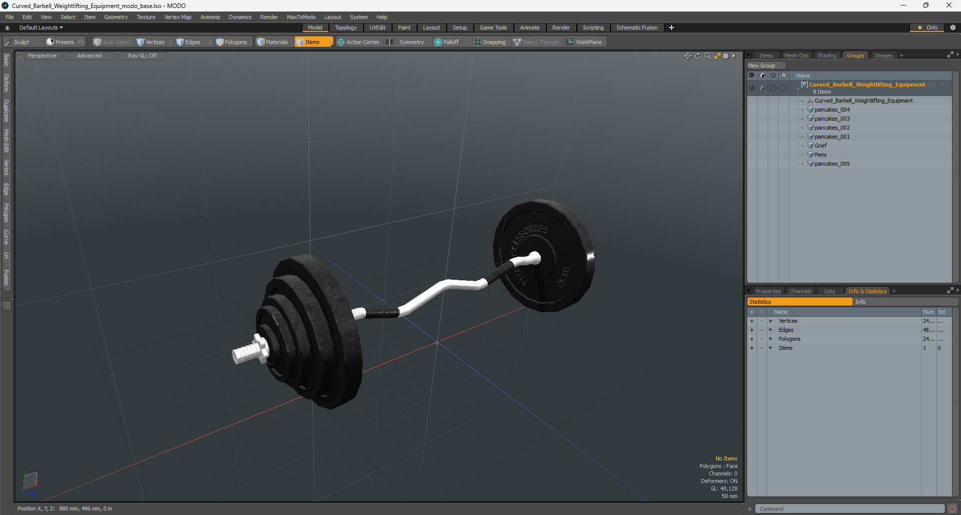 3D Curved Barbell Weightlifting Equipment model