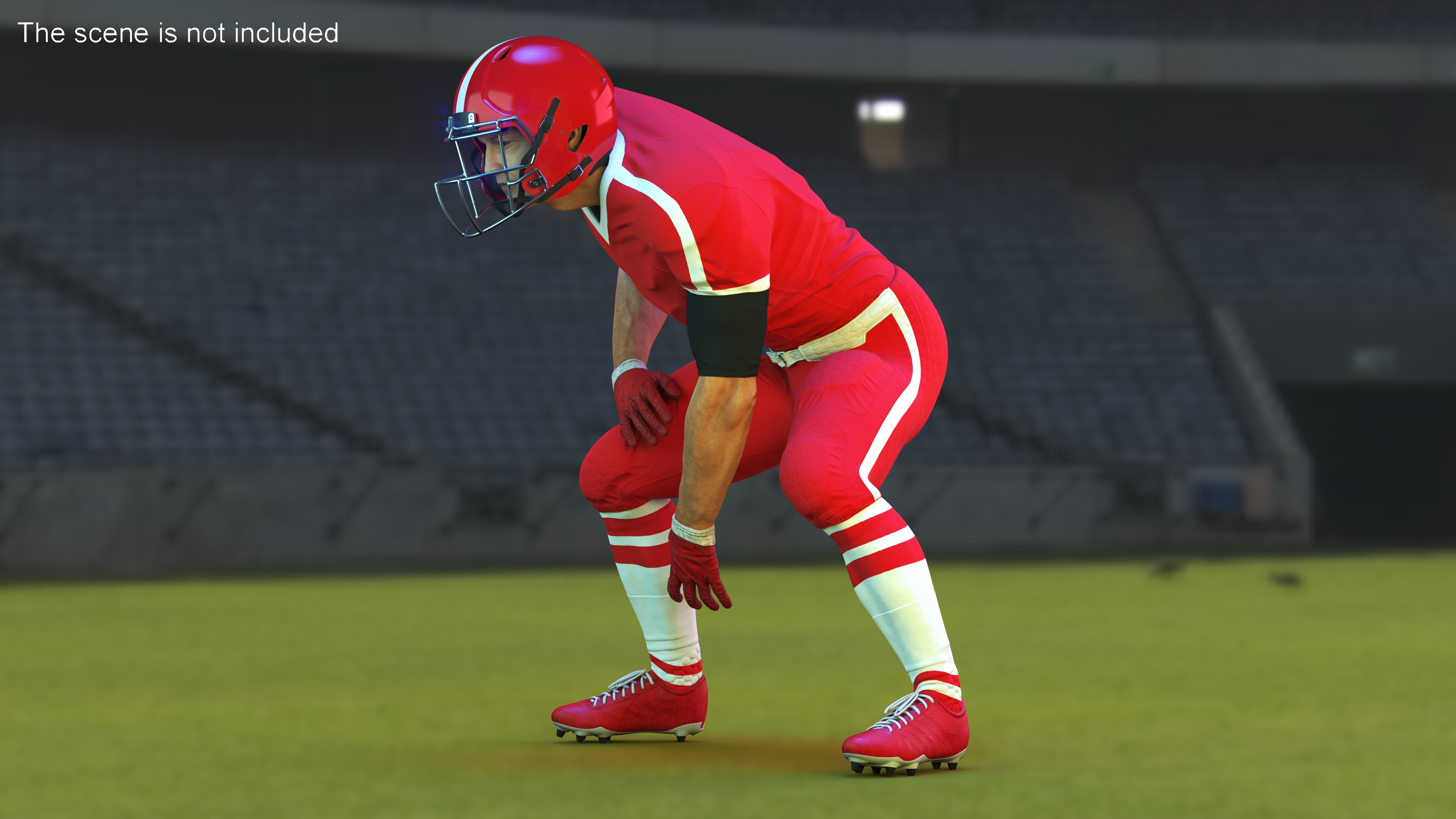 3D Crouching American Football Player Red Uniform