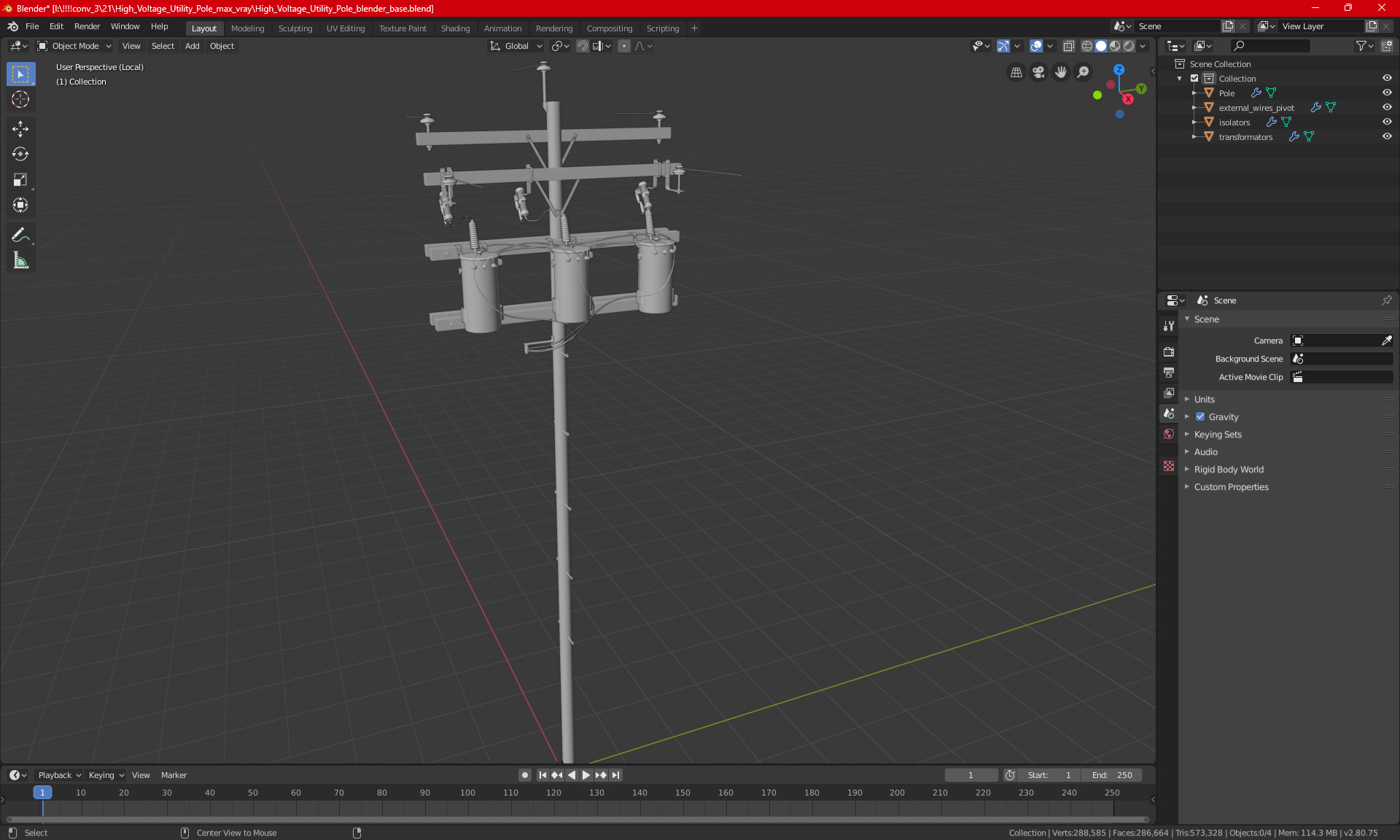 3D model High Voltage Utility Pole