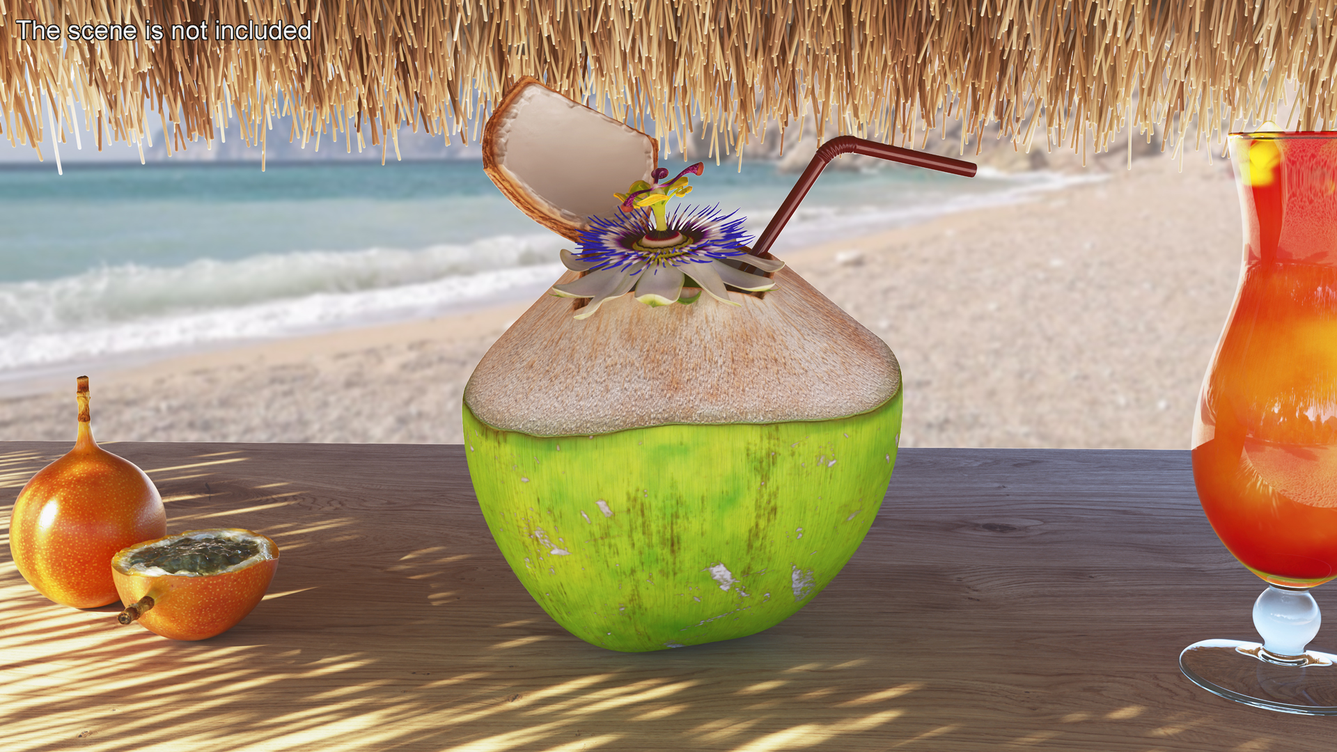 Tropical Coconut Drink with Passion Flower 3D