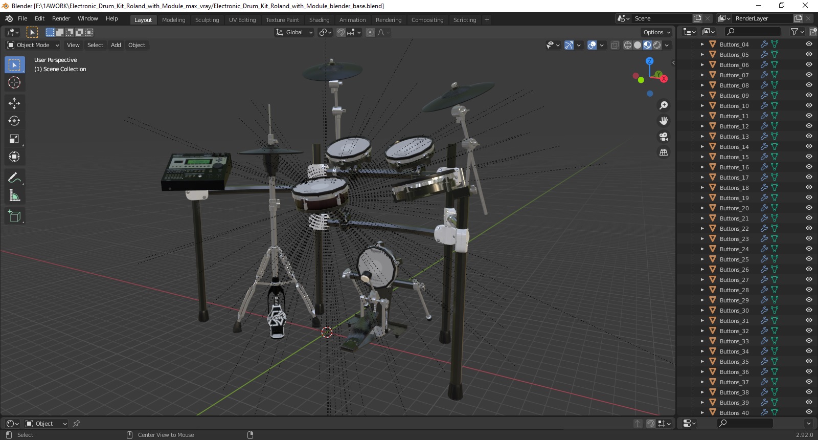 3D Electronic Drum Kit Roland with Module model