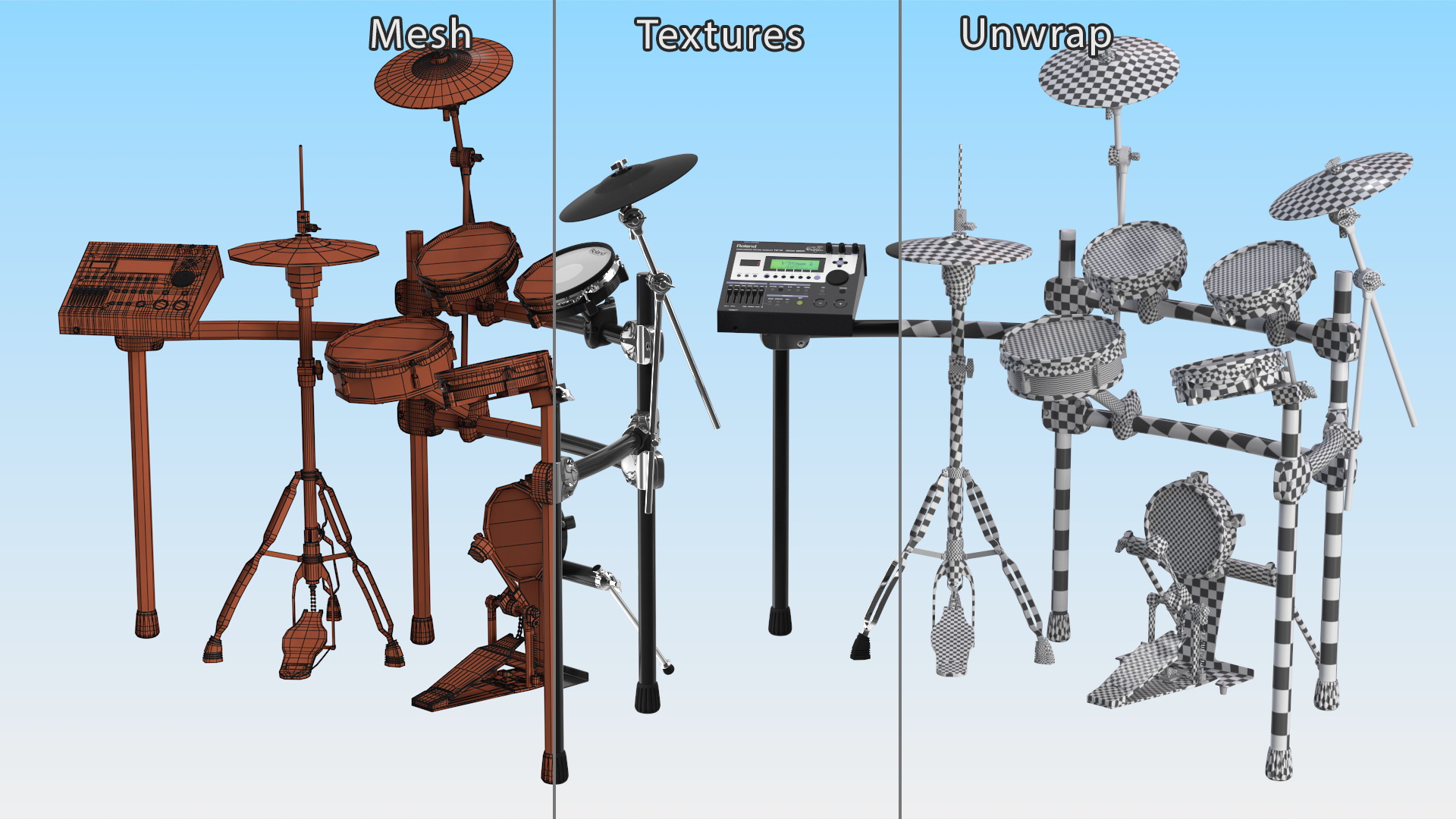 3D Electronic Drum Kit Roland with Module model