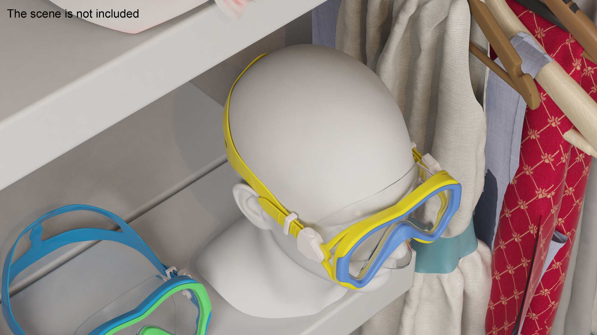 3D model Children Swimming Goggles Yellow on Mannequin