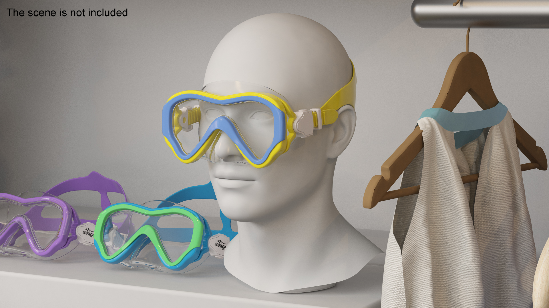 3D model Children Swimming Goggles Yellow on Mannequin