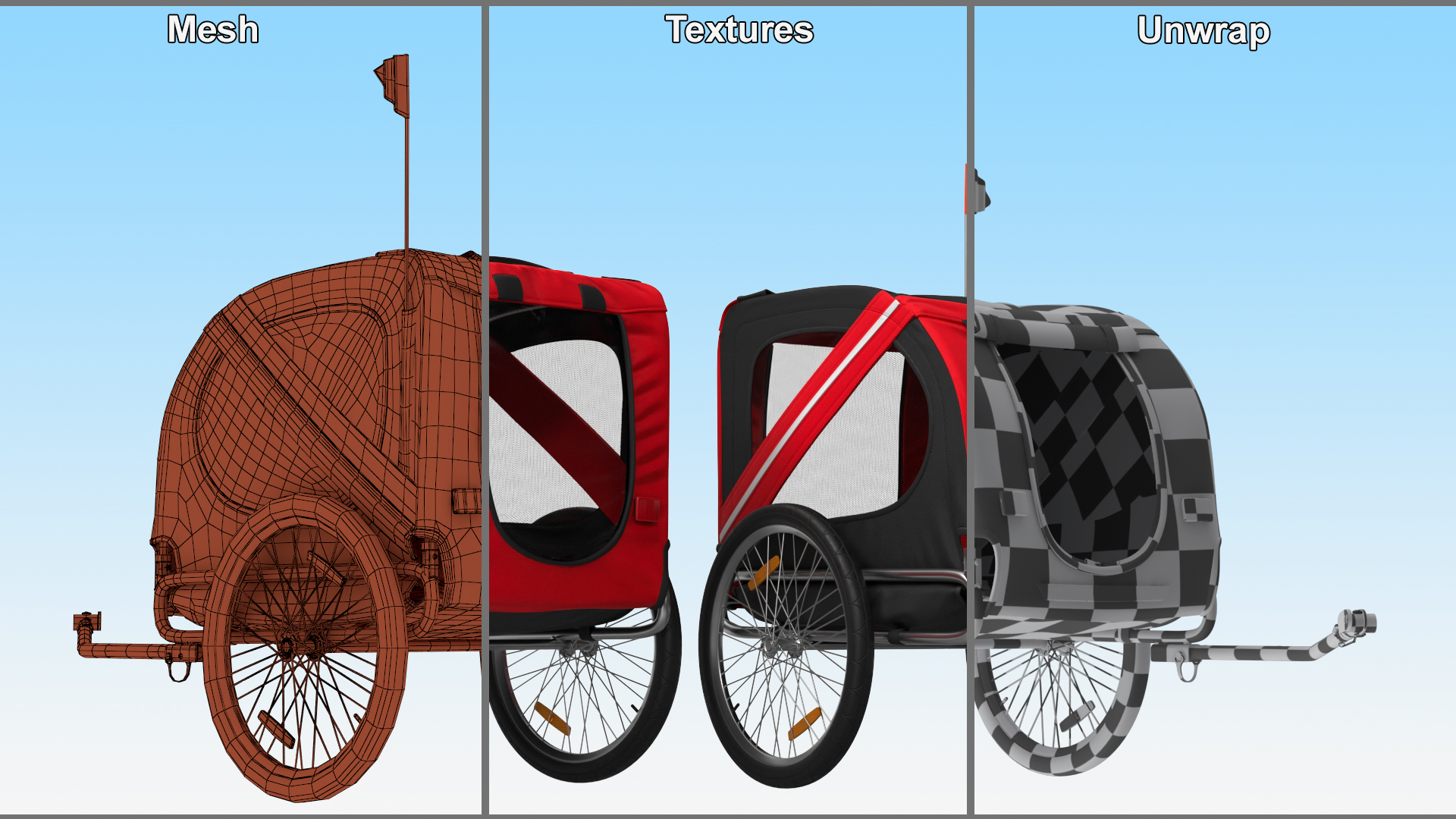 3D model Pet Bike Trailer Red