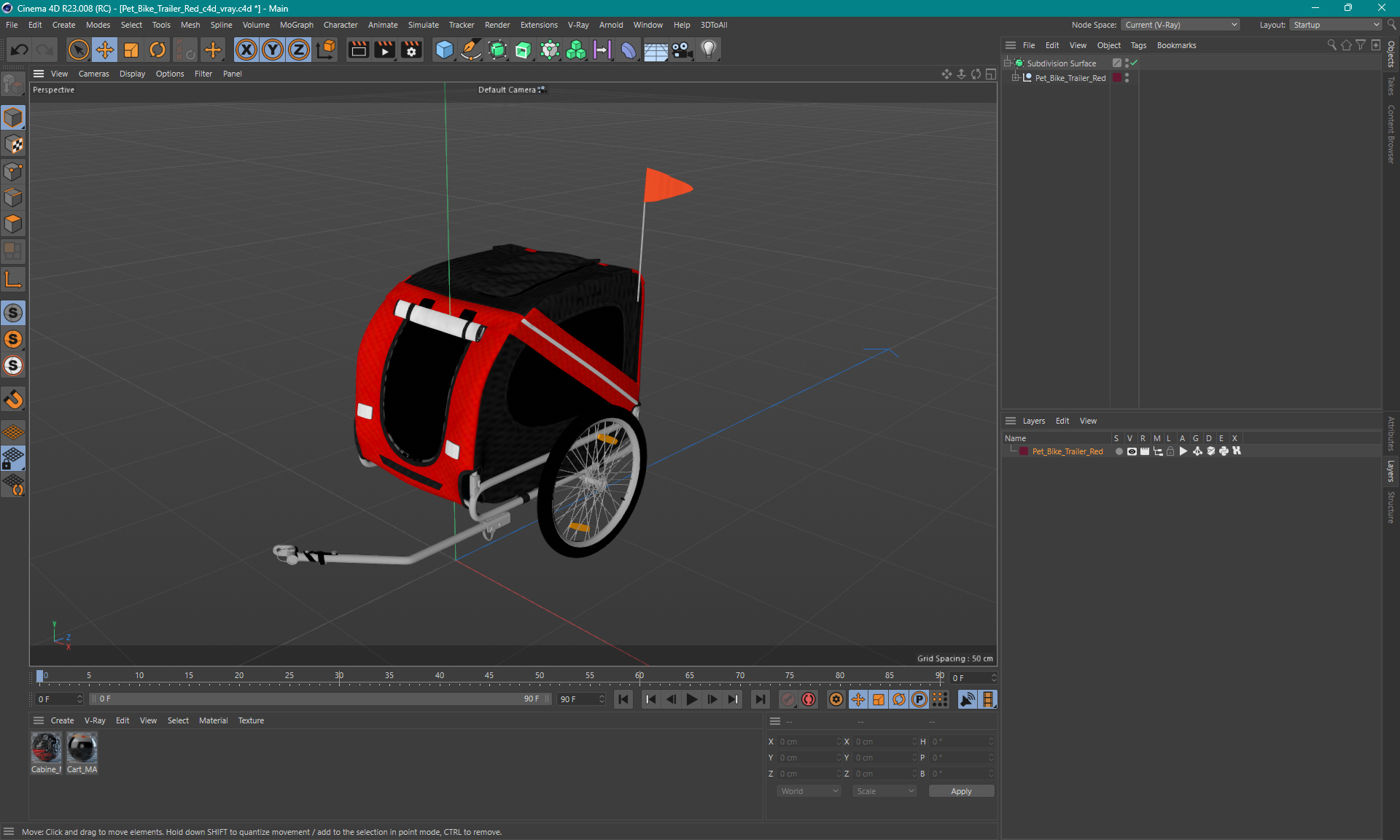 3D model Pet Bike Trailer Red