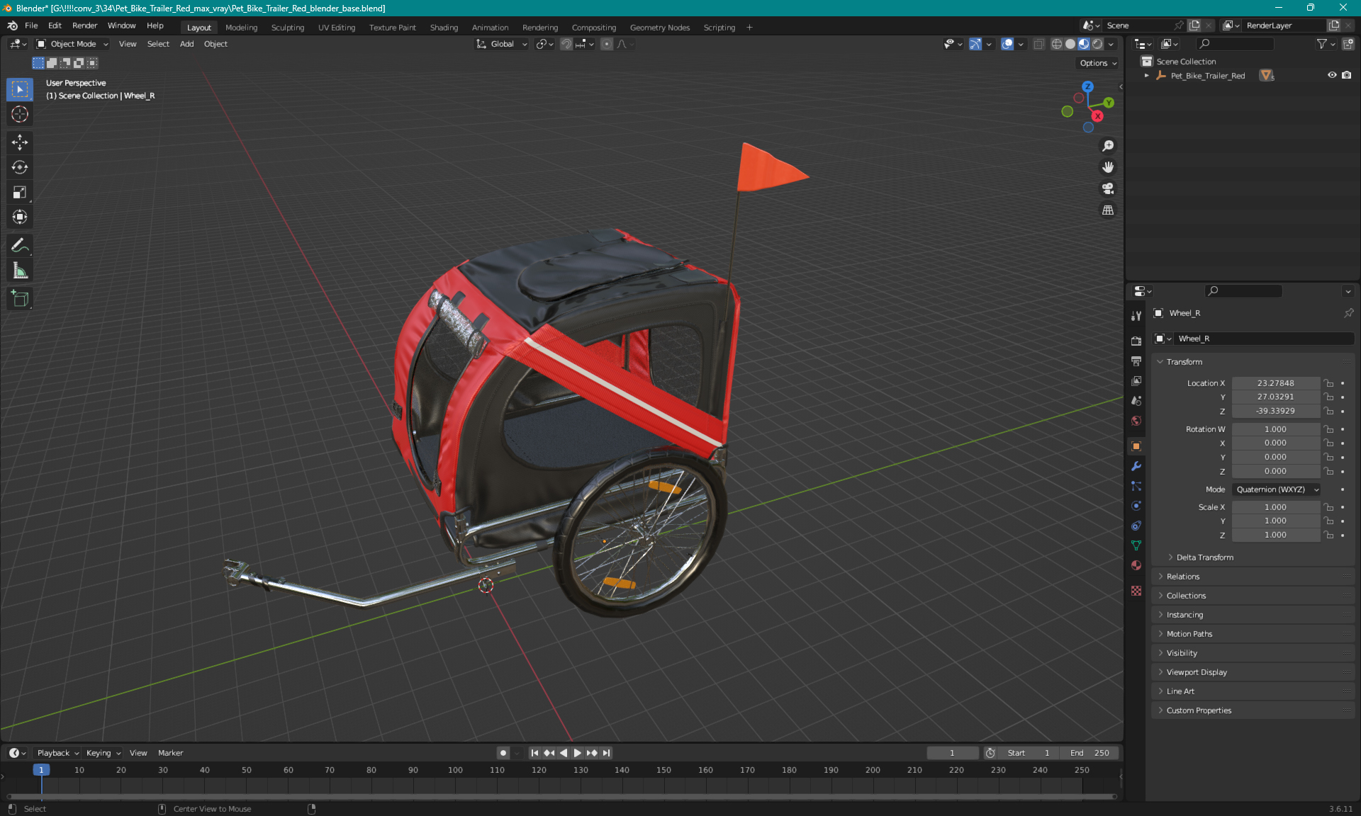 3D model Pet Bike Trailer Red