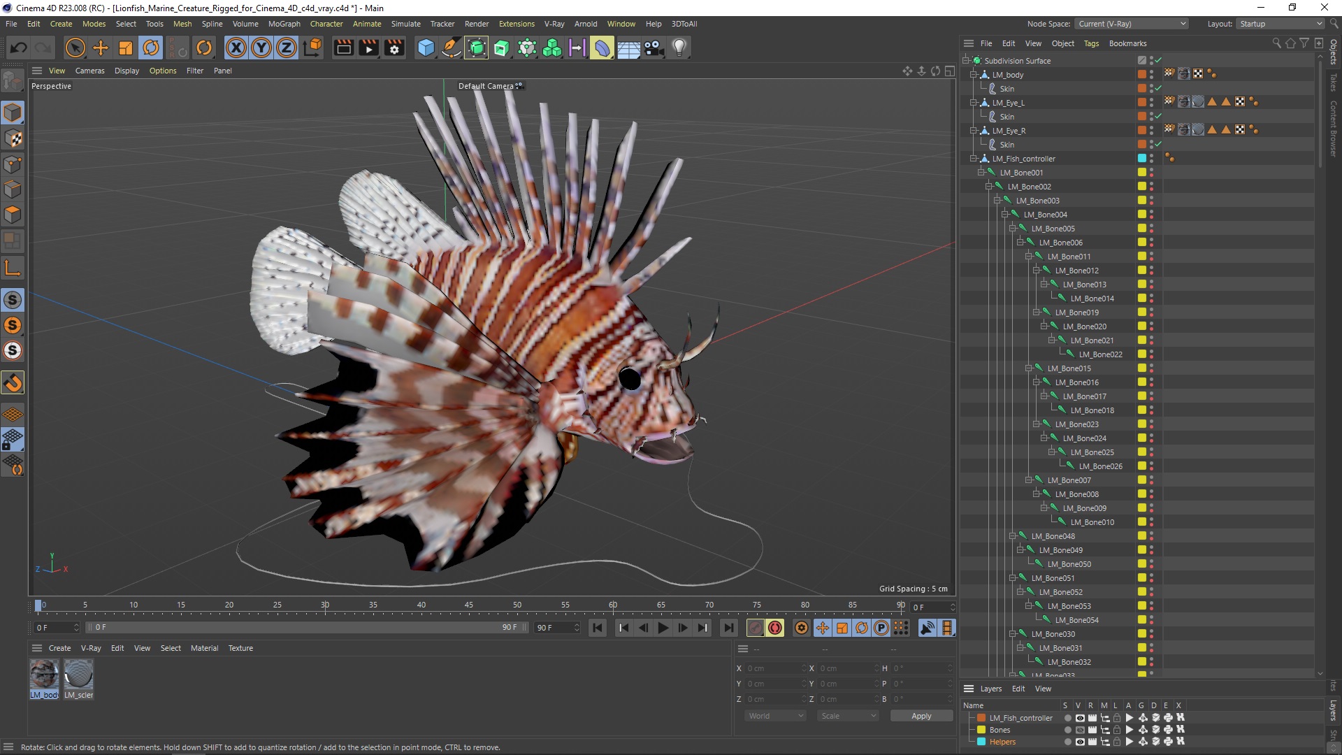 3D model Lionfish Marine Creature Rigged for Cinema 4D