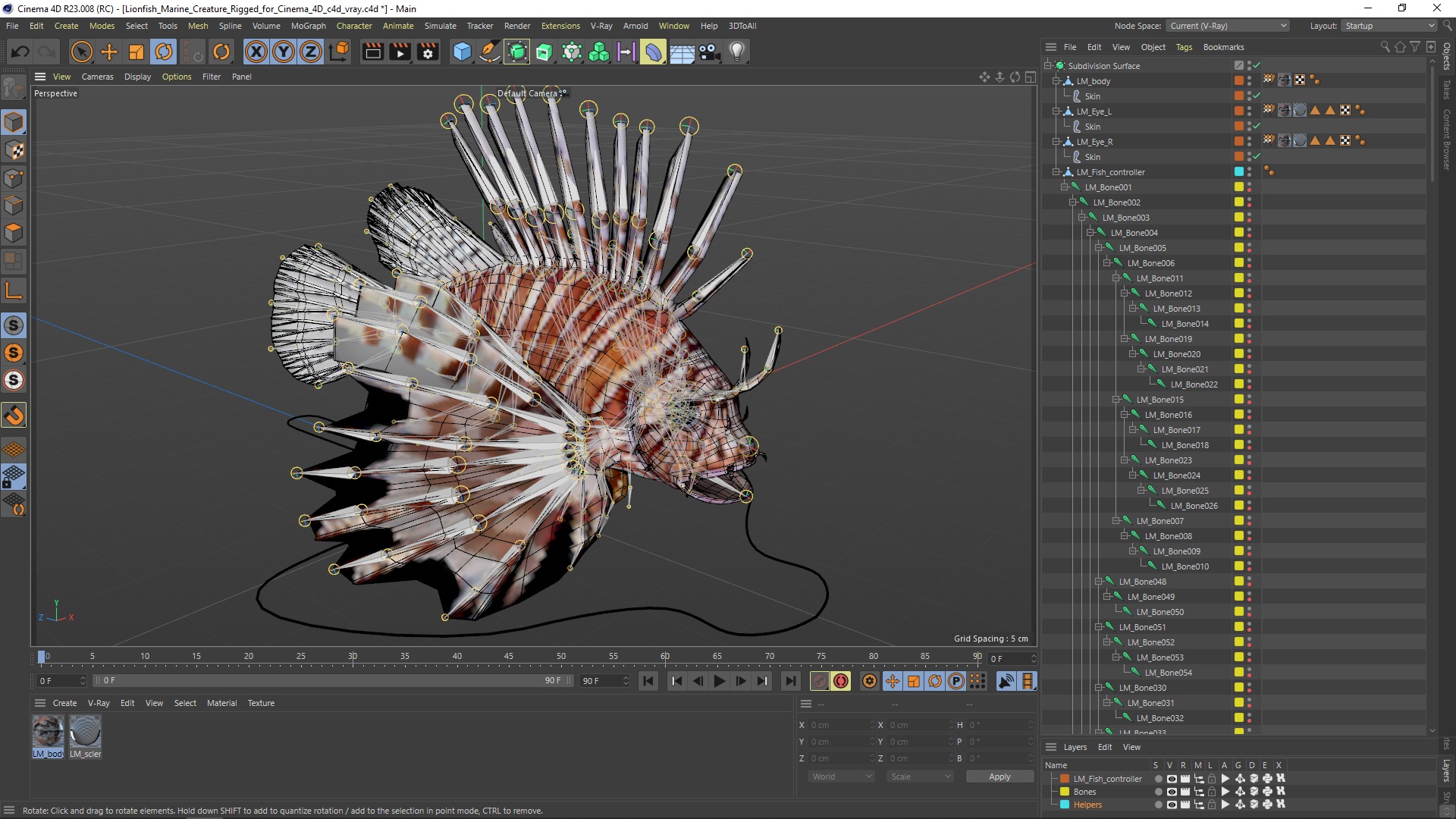 3D model Lionfish Marine Creature Rigged for Cinema 4D