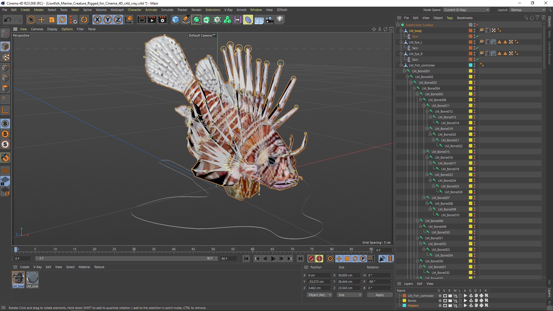 3D model Lionfish Marine Creature Rigged for Cinema 4D