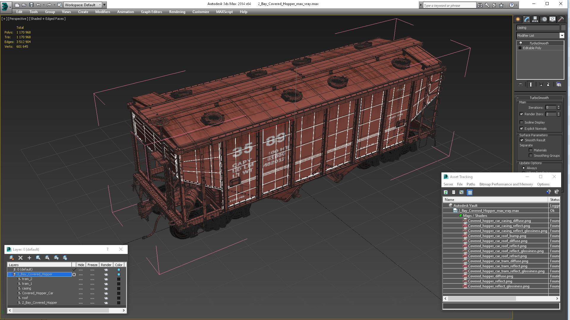 3D model 2 Bay Covered Hopper