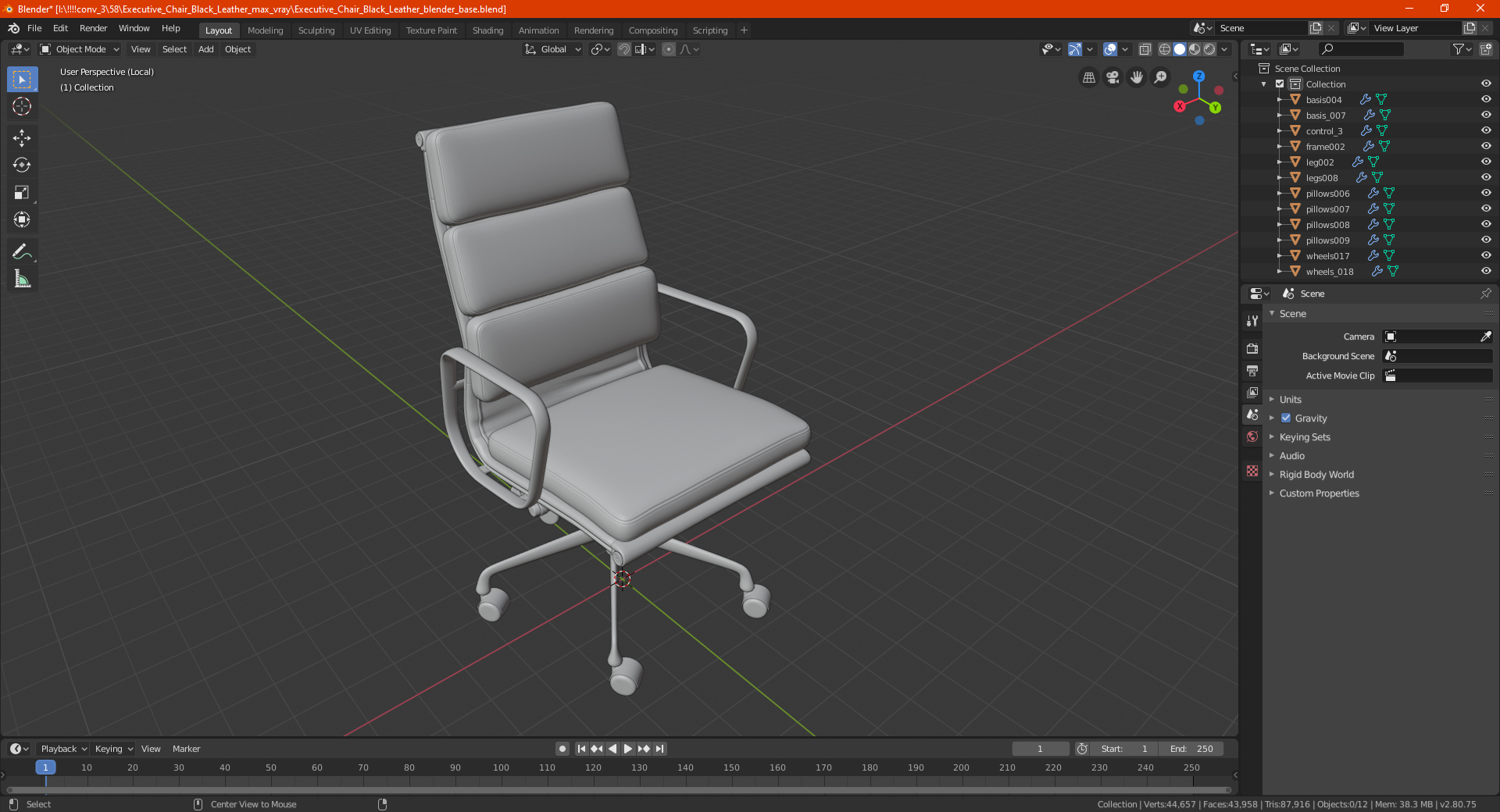 3D model Executive Chair Yellow Leather