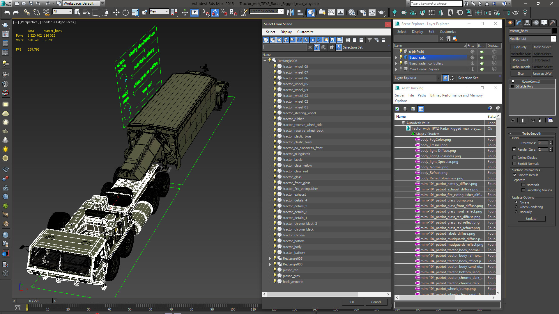 3D model Tractor with TPY2 Radar Rigged