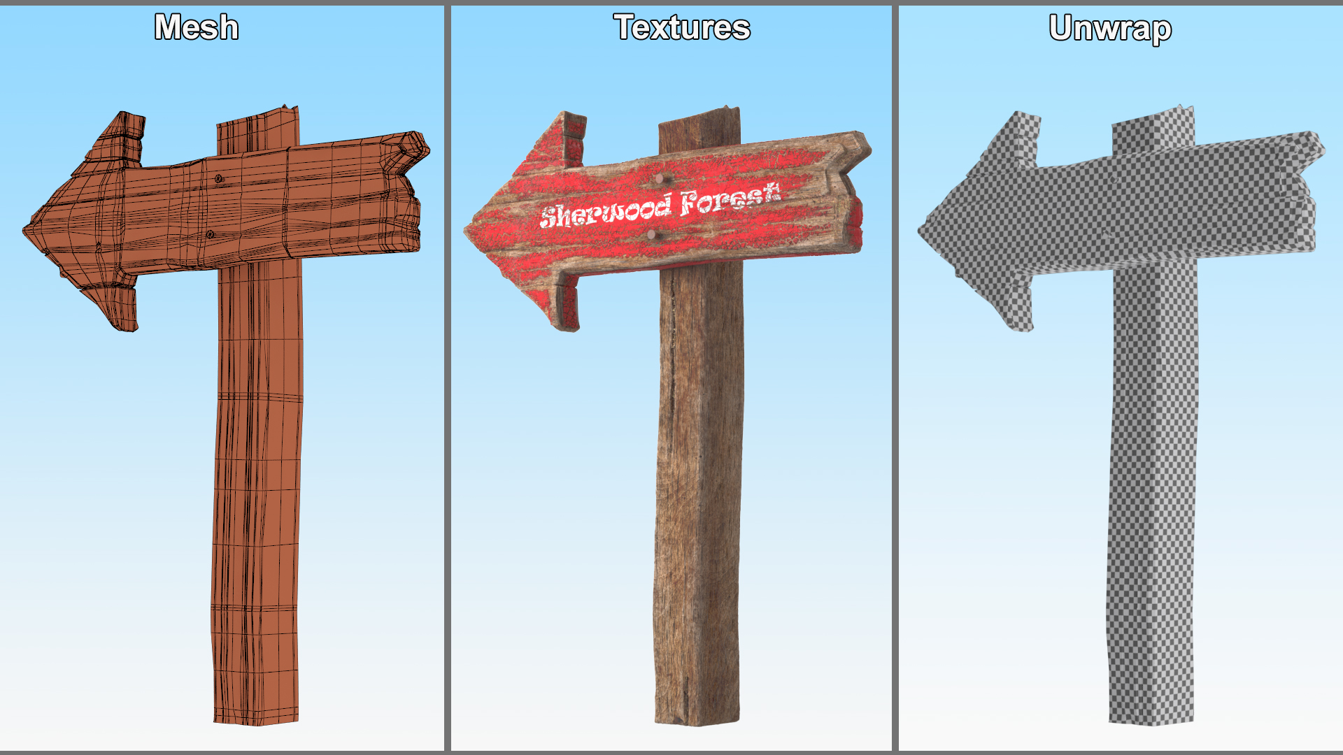 3D Old Wooden Arrow Road Sign