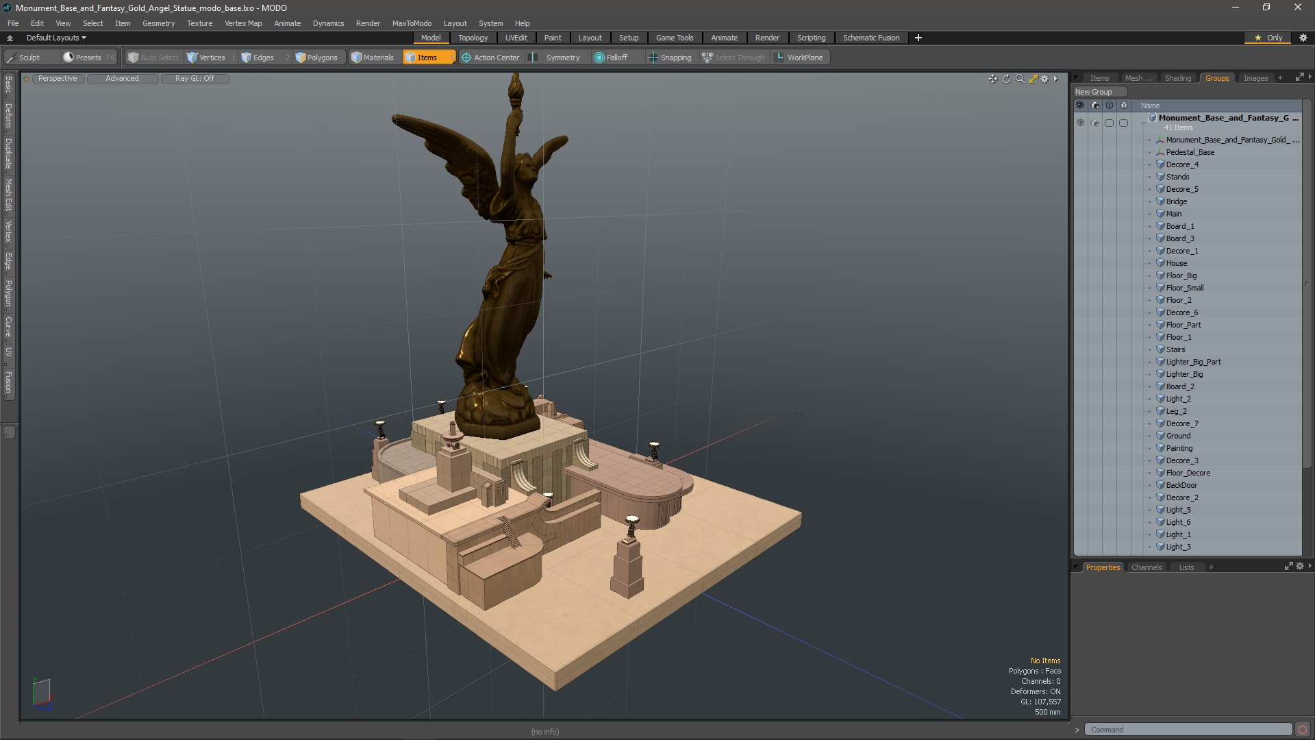 3D Monument Base and Fantasy Gold Angel Statue model