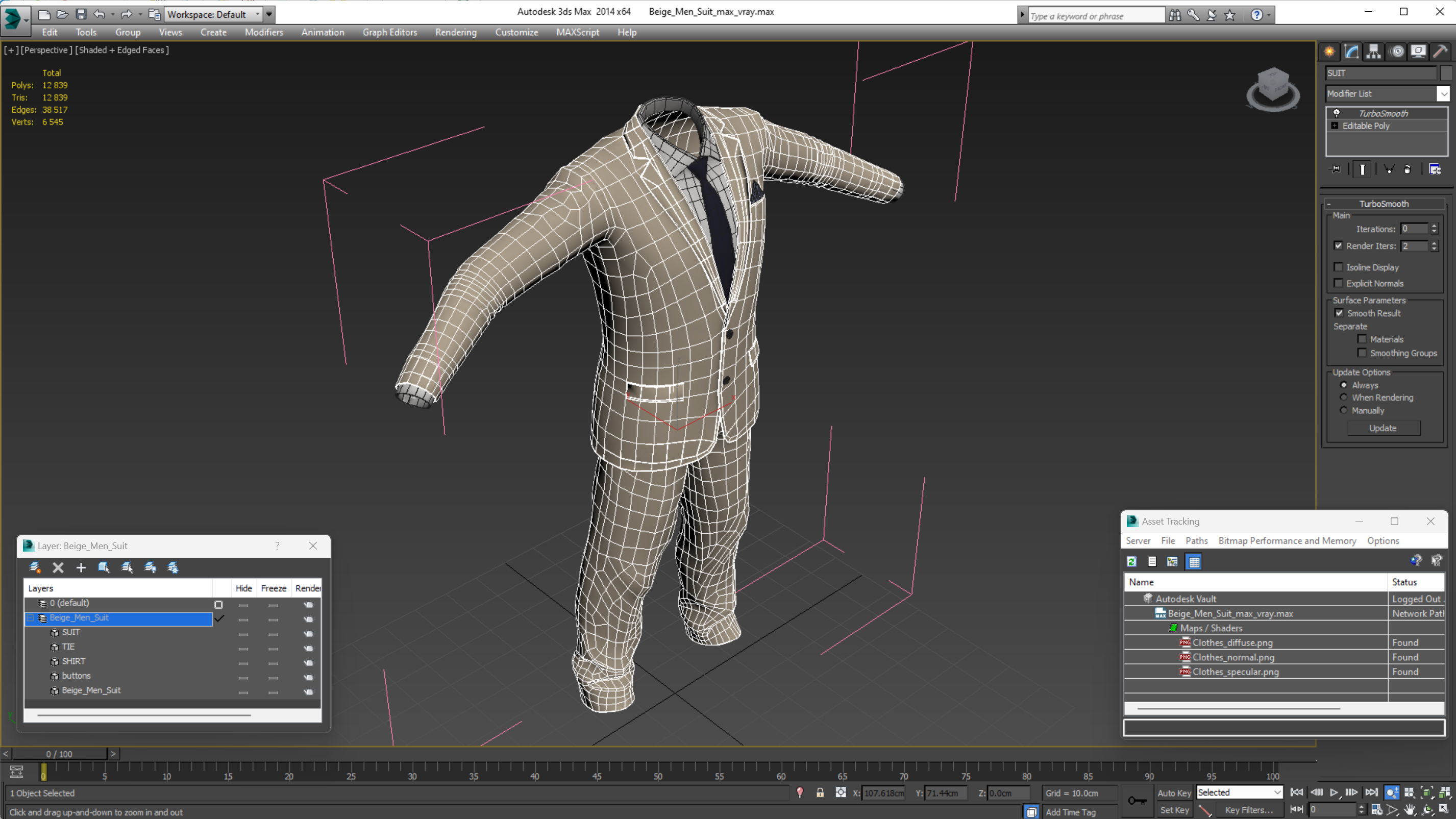 Beige Men Suit 3D model