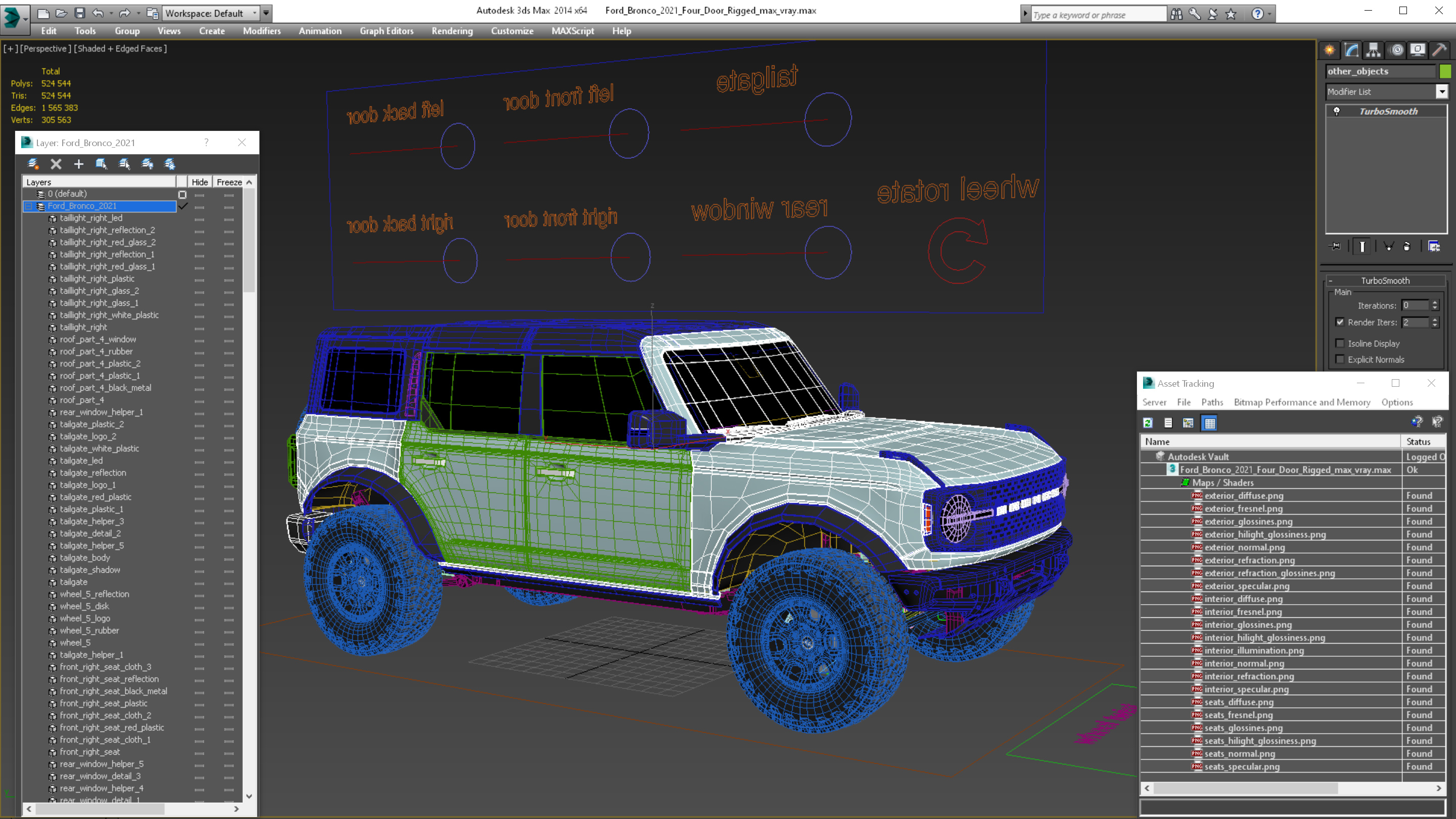 3D Ford Bronco 2021 Four Door Rigged model